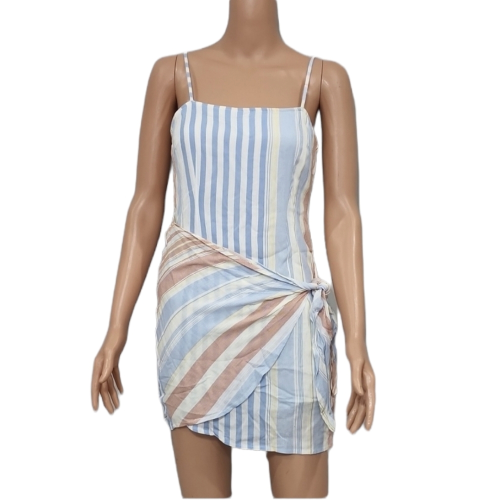Cotton Candy La Womens Striped Wrap Mini Tank Beach Dress Blue Size S Sleeveless